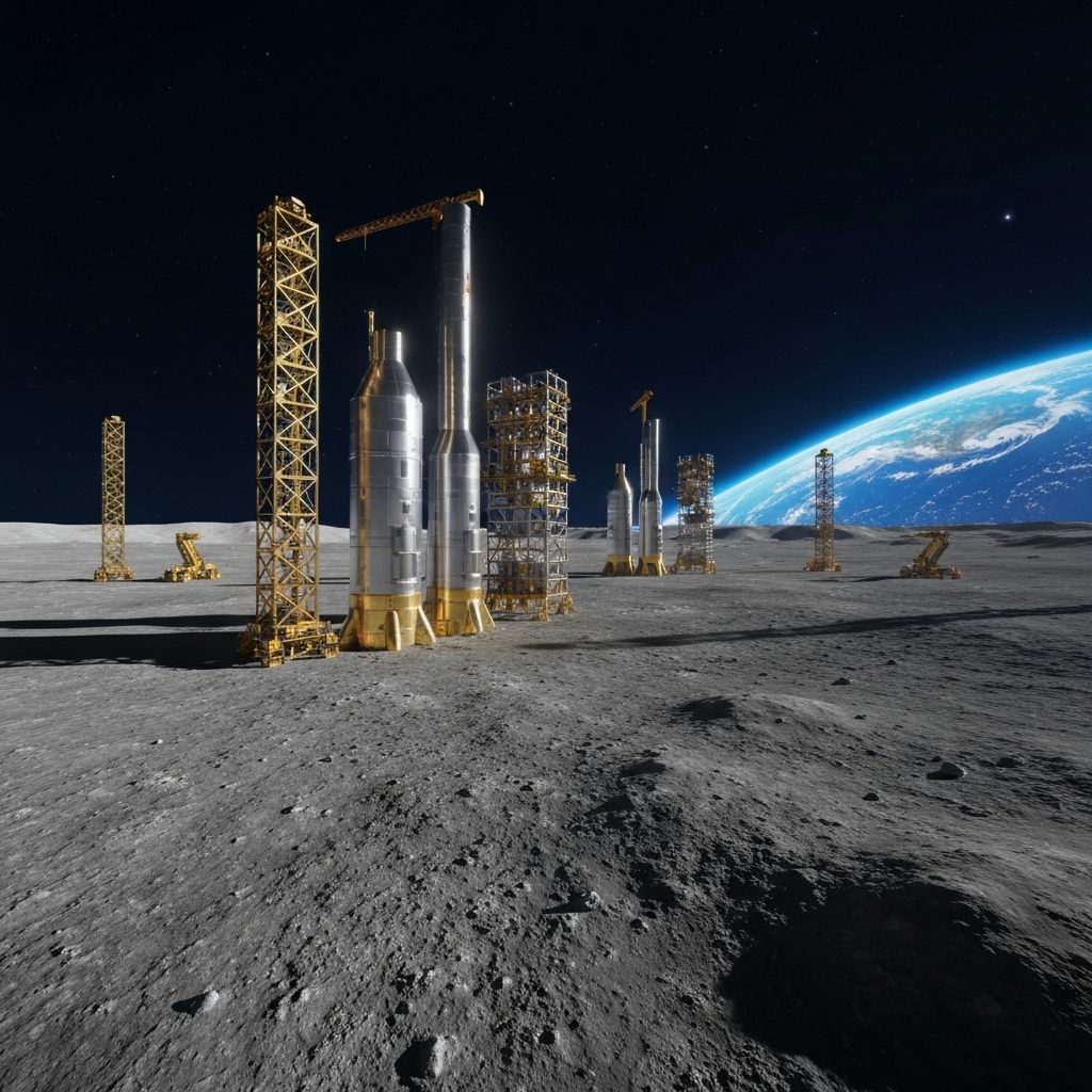 Lunar megastructure deployment from orbit